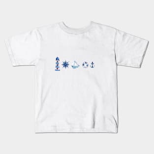 Watercolor Nautical Beach Pattern Kids T-Shirt